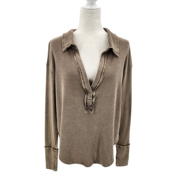 Free People We The Free Womens Small Top Anakin Thermal V-neck Thumb Holes Boho - Picture 11 of 11